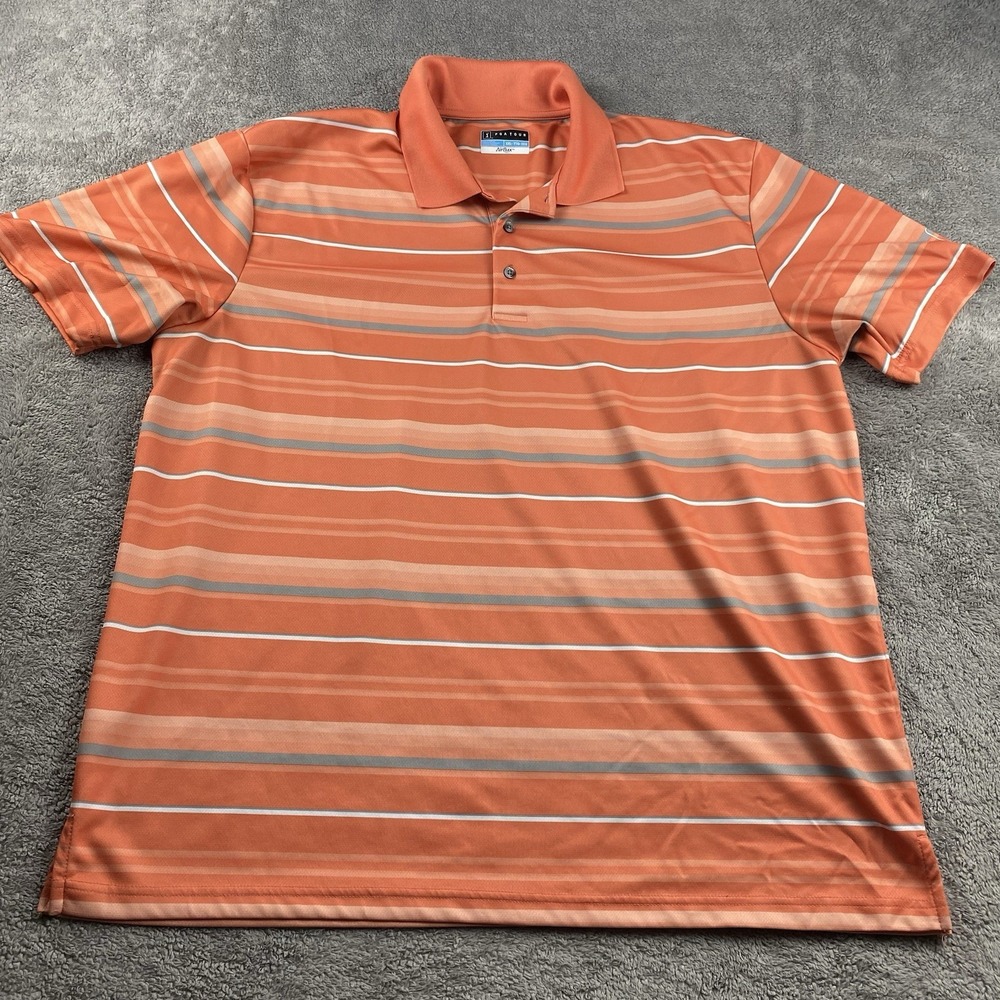 PGA Tour Performance Golf‎ Shirt Mens XXL Orange striped Polo Airflux